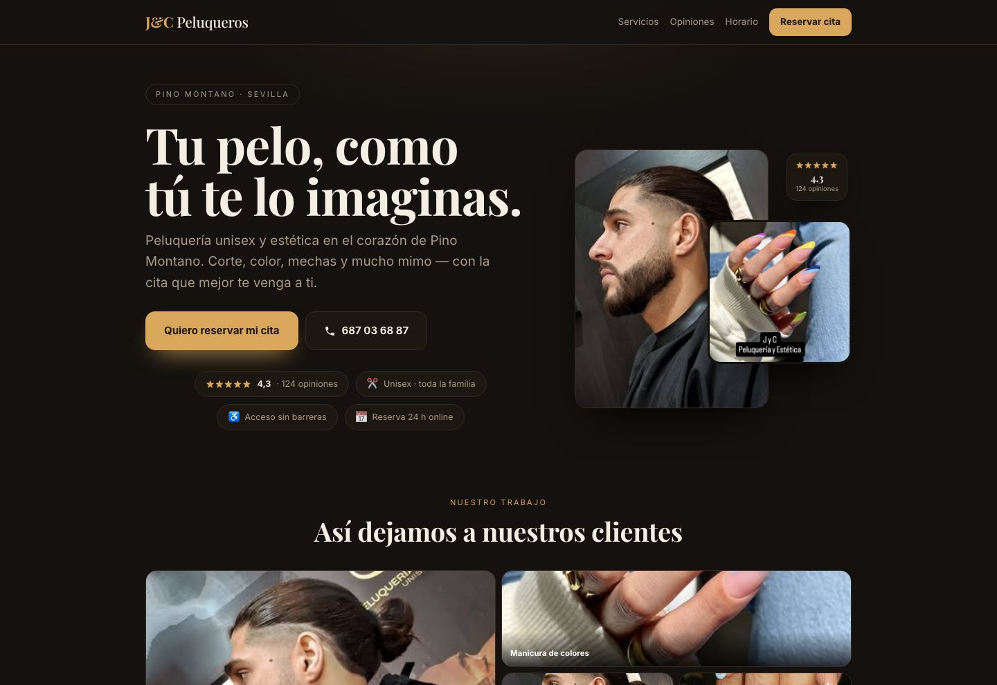 Web con reservas online de peluquería de J&C Peluqueros
