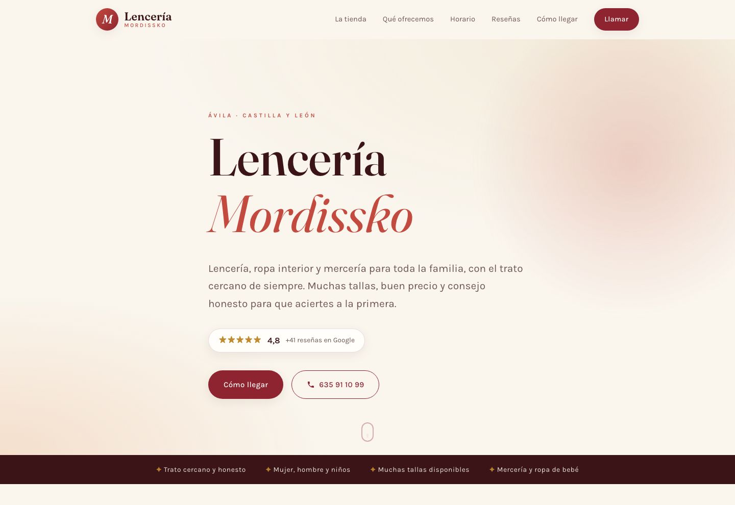 Web de tienda de barrio de Lencería Mordissko