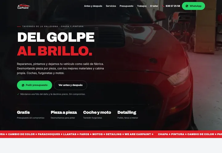 Boceto de web de taller de CarPaint