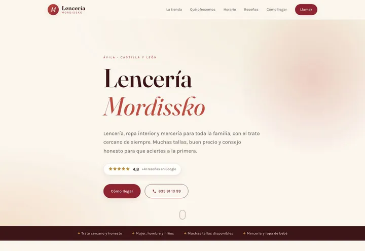 Web de tienda de barrio de Lencería Mordissko