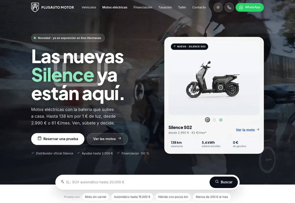 Boceto de web de concesionario de PlusAuto Motor